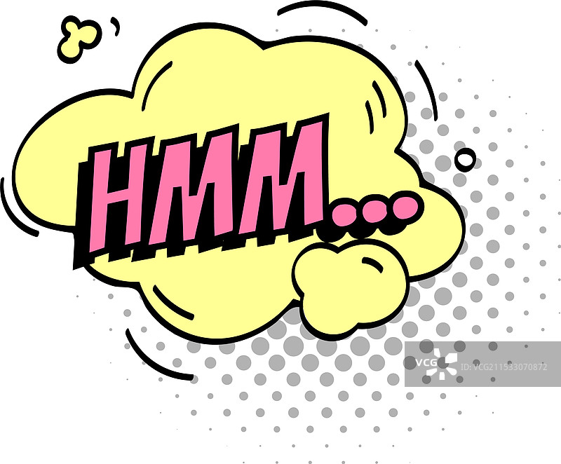 黄色的思考气泡，里面有粉色的“嗯”字和小图案图片素材