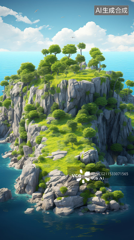 【AI数字艺术】绝美海岸线海崖秘境插画图片素材