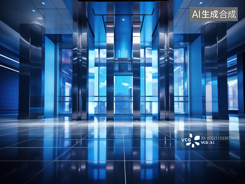 【AI数字艺术】蓝色科技感电梯图片素材
