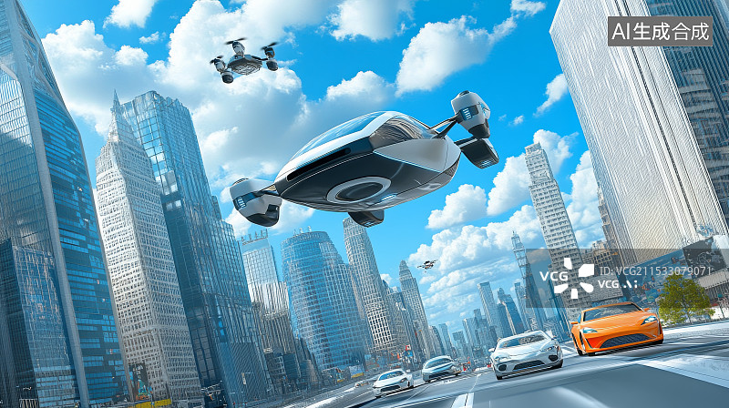 【AI数字艺术】低空经济，未来空中交通工具，低空旅游图片素材