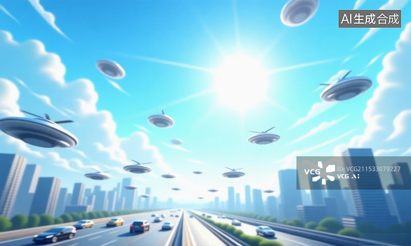 【AI数字艺术】低空经济，未来空中交通工具，低空旅游图片素材