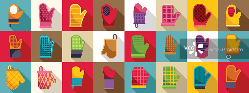 防火厨房手套图标集 彩色烤箱图片素材