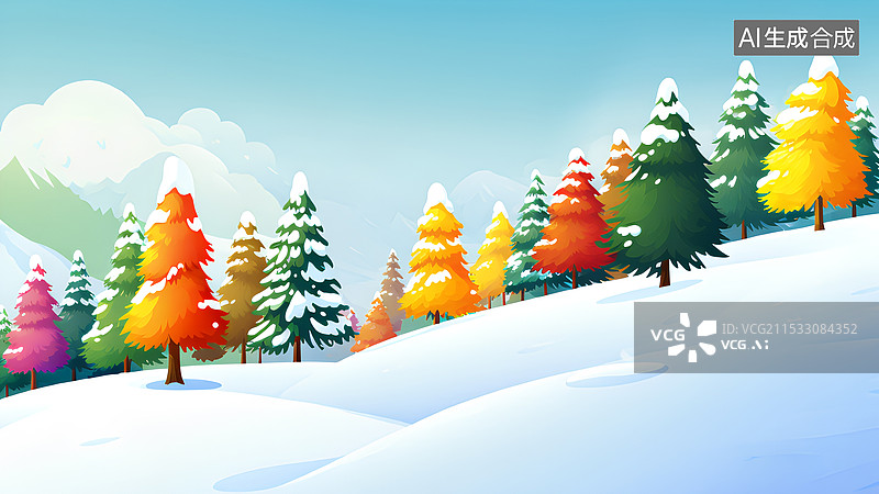 【AI数字艺术】风景主题插画 冬季雪地上的树木图片素材