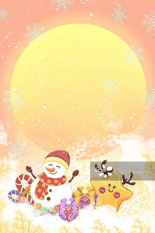 卡通手绘冬天雪人星星礼物治愈插画图片素材