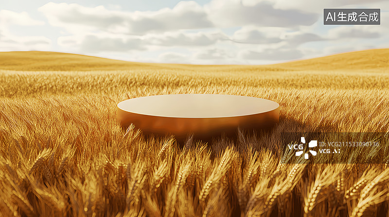 【AI数字艺术】金秋麦穗麦田丰收产品展台电商背景图片素材