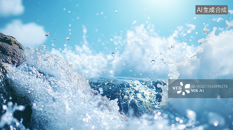 【AI数字艺术】海浪拍打岩石特写镜头图片素材
