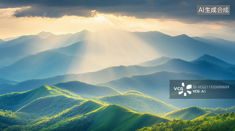 【AI数字艺术】光影下的连绵山峦图片素材