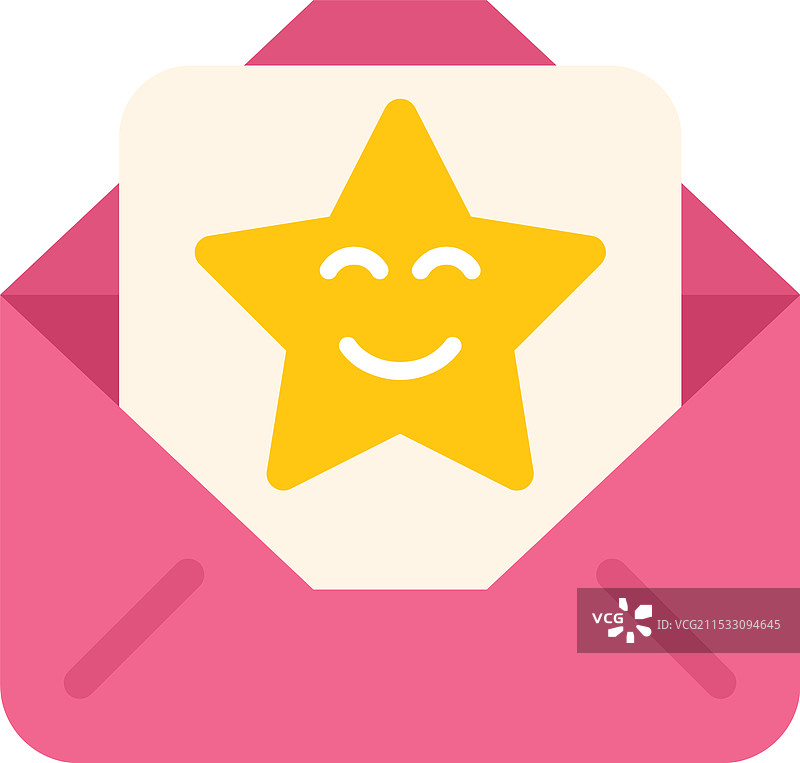 粉色打开的信封里装着一颗微笑的星星图片素材
