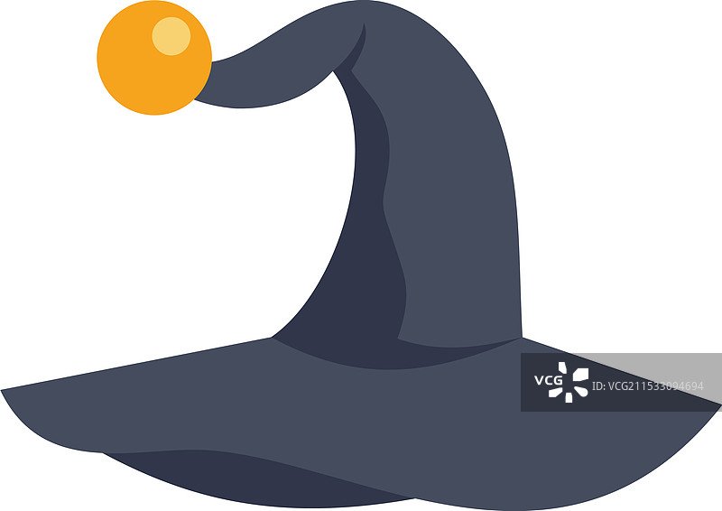 深蓝色的女巫帽，顶端有金色球体指向上方图片素材