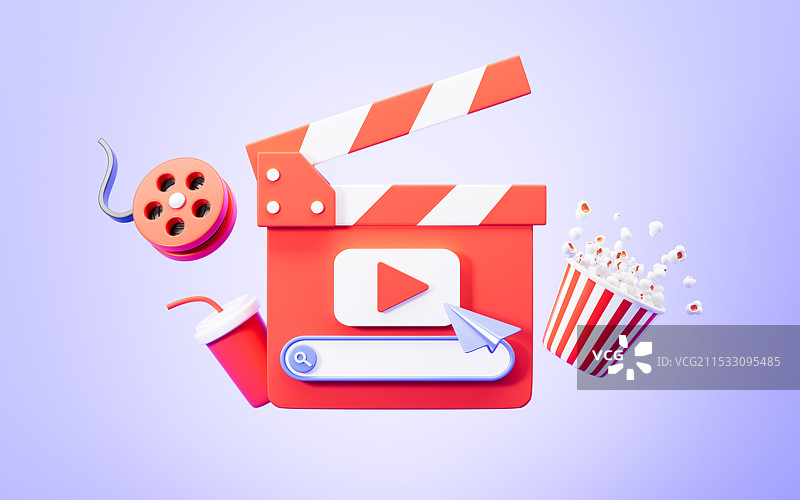 卡通网络电影搜索概念3D渲染图片素材