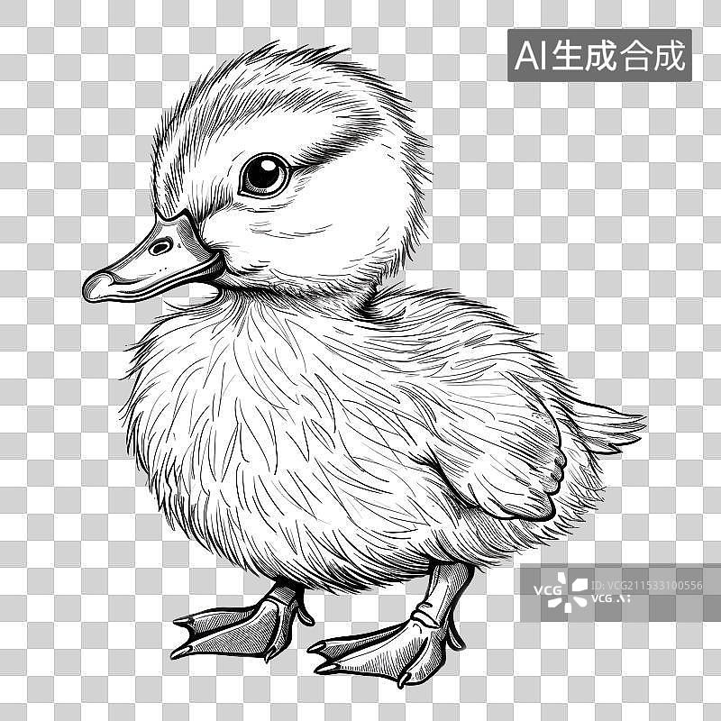 【AI数字艺术】鸭子小鸭子 线稿线条画 素描 黑白插画 填色图案插画图片素材