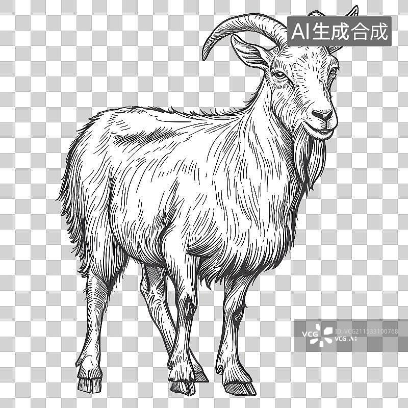 【AI数字艺术】羊 山羊 线稿线条画 素描 黑白插画 填色图案插画图片素材