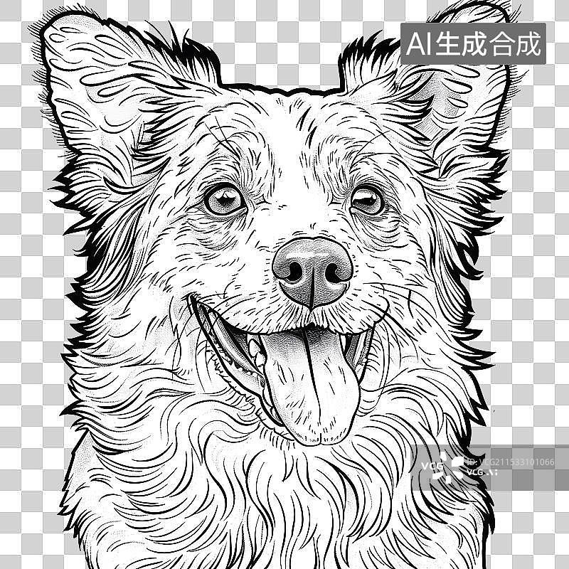 【AI数字艺术】狗 宠物 线稿线条画 素描 黑白插画 填色图案插画图片素材