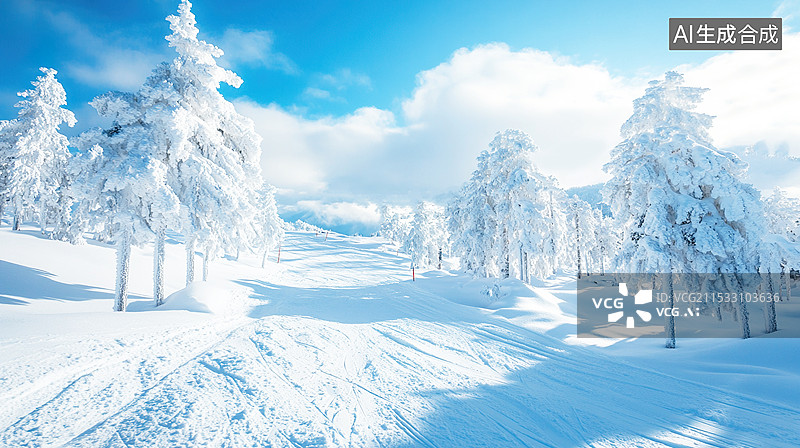 【AI数字艺术】阳光下的滑雪场滑雪运动场地插画背景配图图片素材