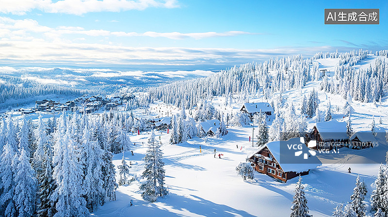 【AI数字艺术】阳光下的滑雪场滑雪运动场地插画背景配图图片素材
