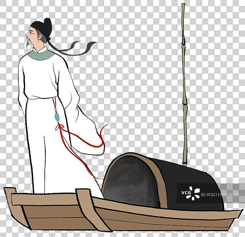 水墨风站在乌篷船上的诗人图片素材