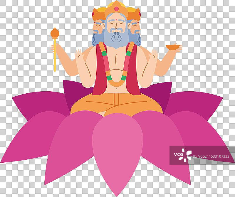 在莲花上的印度教神祇布拉赫玛图片素材