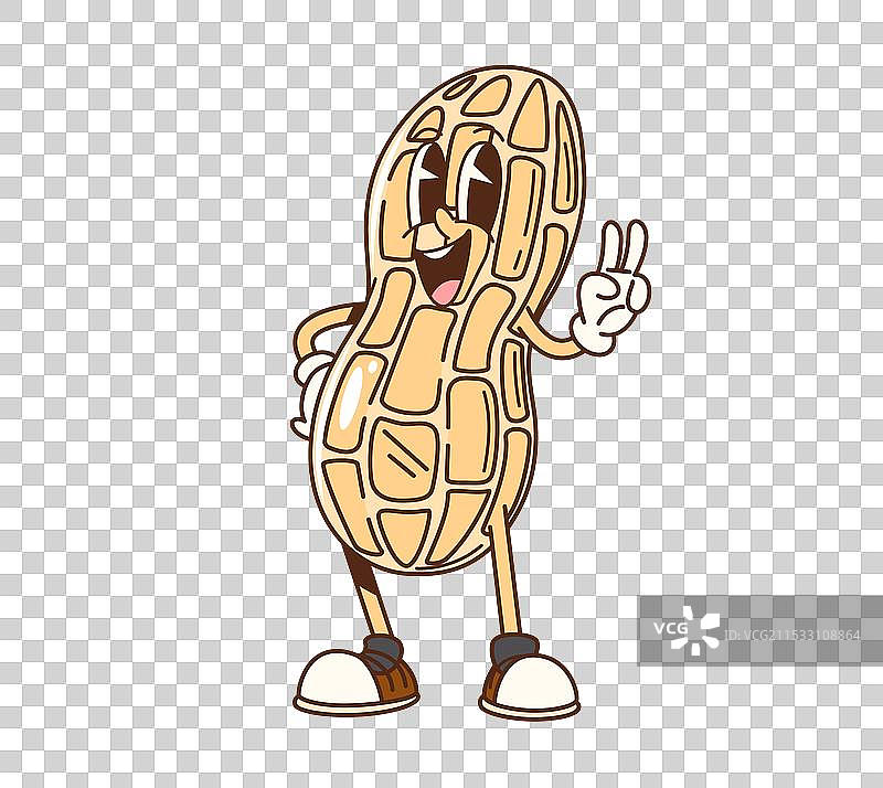 卡通风格的花生坚果做出和平手势图片素材