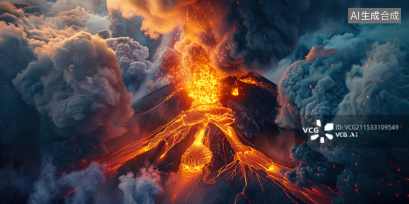 【AI数字艺术】超现实火山爆发插画图片素材
