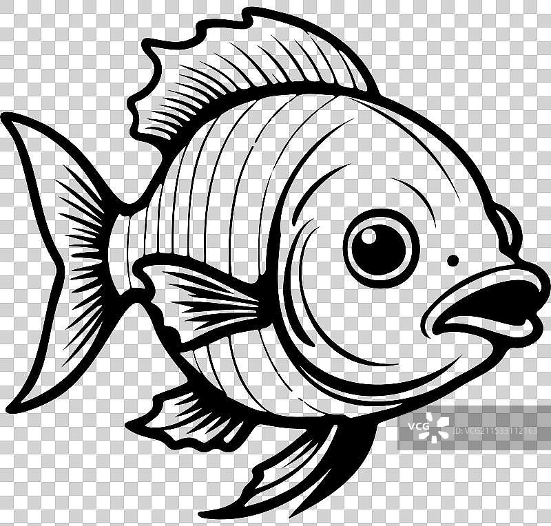 黑色卡通鱼的墨水雕刻画图片素材