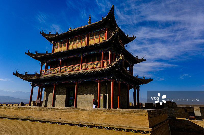 中国甘肃嘉峪关市，嘉峪关城楼，嘉峪关光化门，嘉峪关柔远门，会极门，城墙，长城，万里长城西端起点图片素材