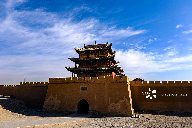 中国甘肃嘉峪关市，嘉峪关城楼，嘉峪关光化门，嘉峪关柔远门，会极门，城墙，长城，万里长城西端起点图片素材
