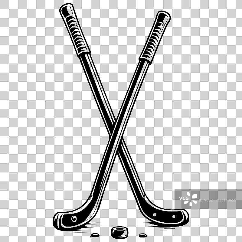 孤立的卡通冰球棒，手绘雕刻风格图片素材