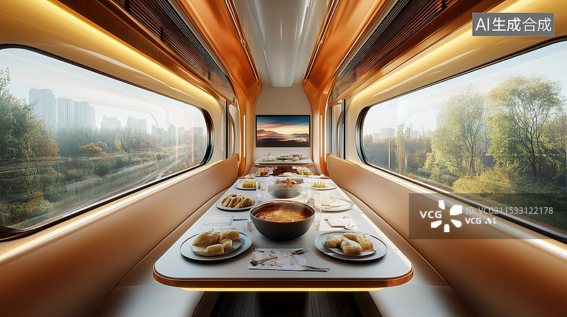 【AI数字艺术】高端豪华火车上的餐车厢图片素材