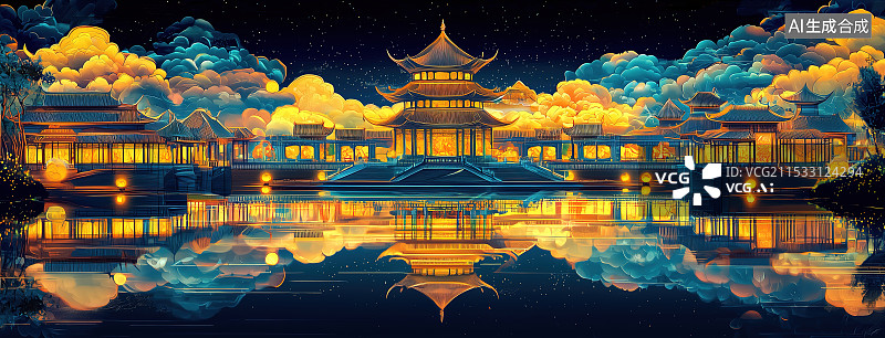 【AI数字艺术】中国风建筑背景图片素材