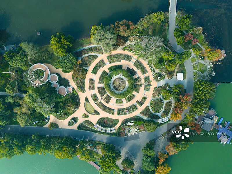 中国南京玄武湖环洲航拍风光图片素材