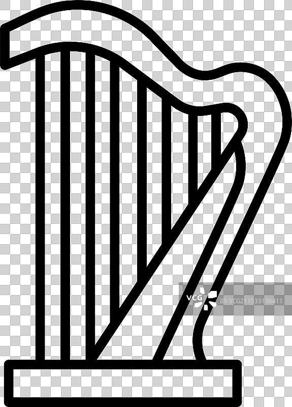 一把黑白色的竖琴，配有黑色琴弦图片素材