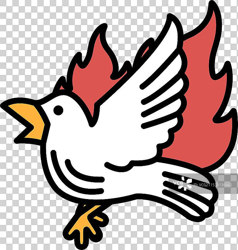 一只翅膀上有红色火焰的白鸟图片素材