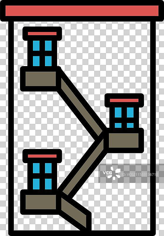 一栋有红色屋顶和消防梯的建筑图片素材