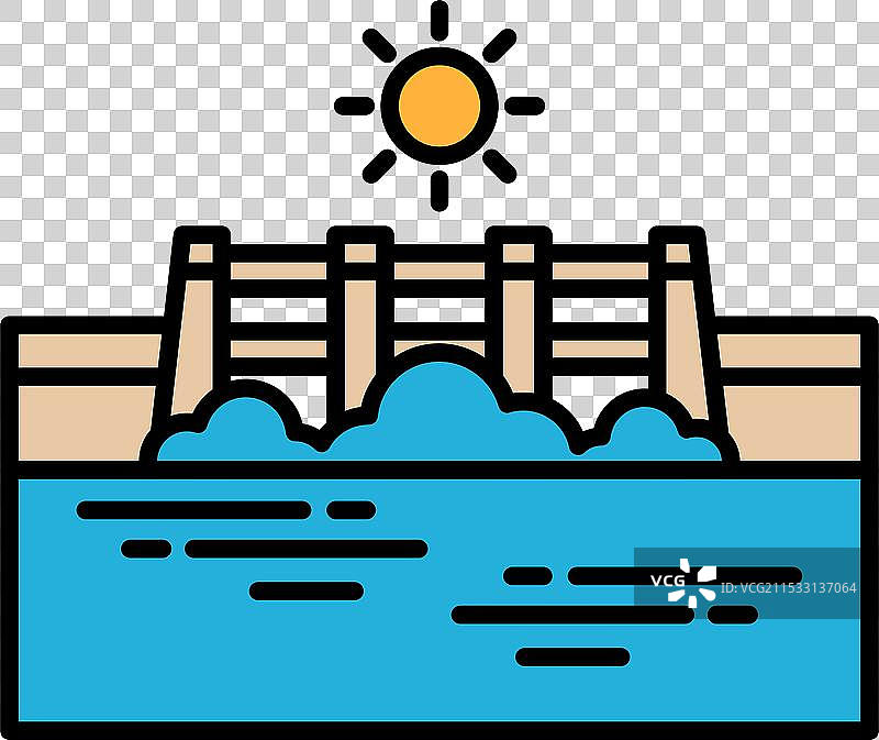 水电大坝的线条画风格图片素材