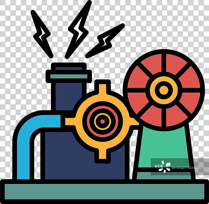 一幅有红色和绿色轮子的机器图画图片素材