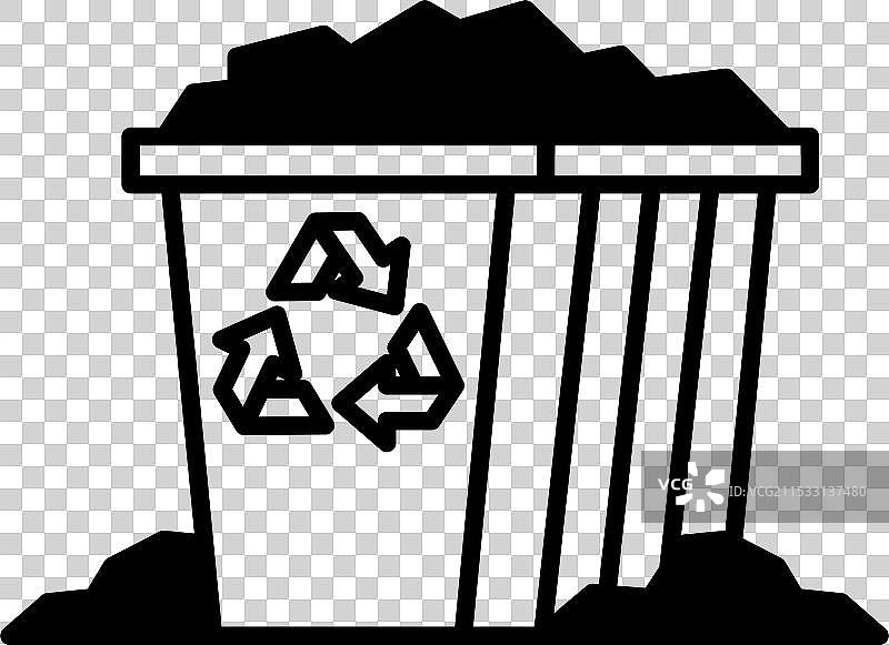 一个黑白色的垃圾桶，带有回收标志图片素材