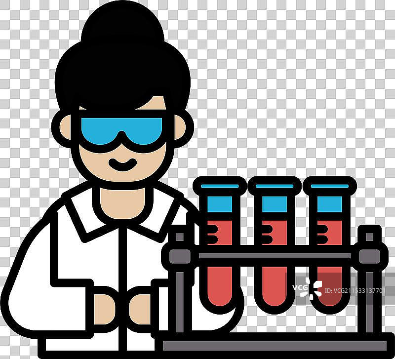 一位穿着实验室外套的女性戴着蓝色护目镜图片素材