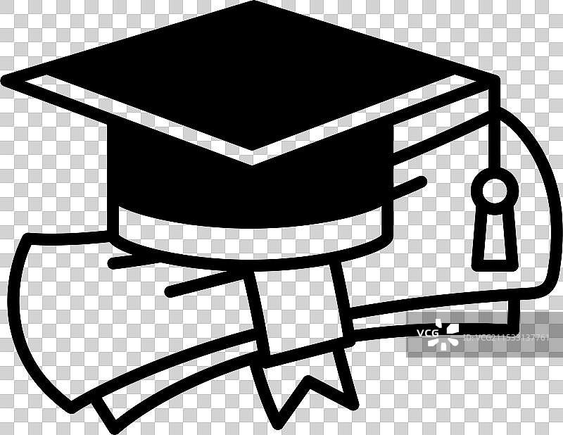 毕业帽放在文凭上。图片素材