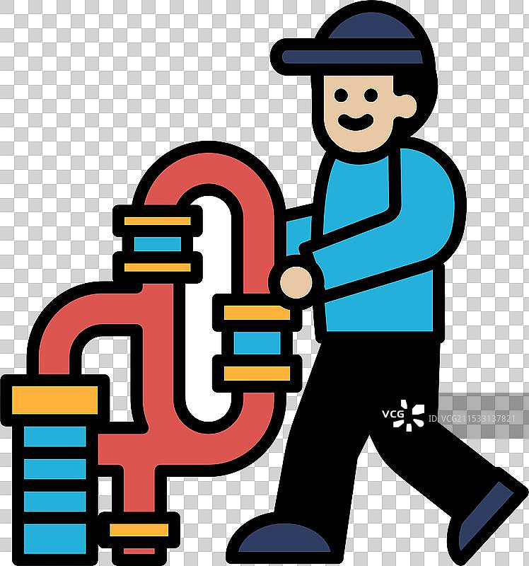 一名水管工正在手持管道走路图片素材