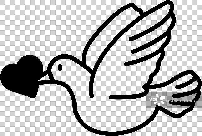 一只白鸟衔着一个心形物体图片素材