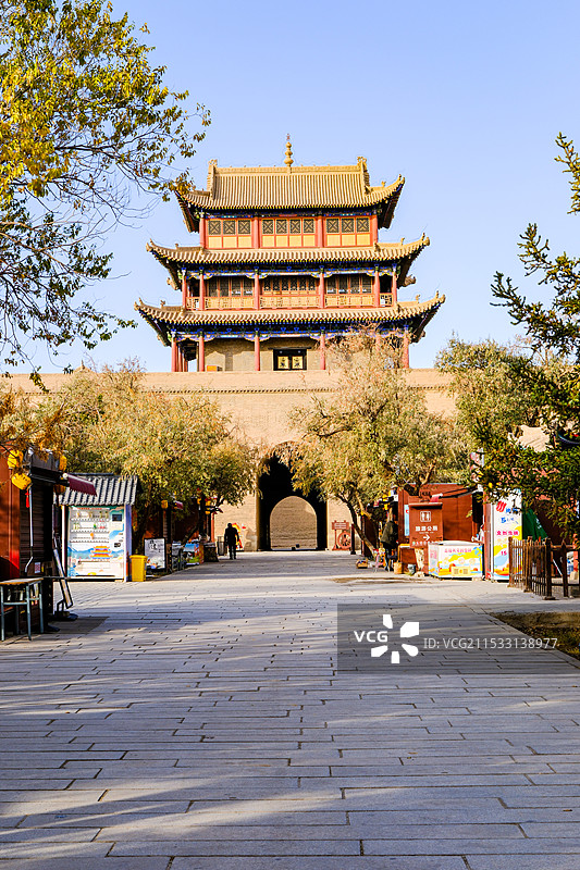 中国甘肃嘉峪关市，嘉峪关城楼，嘉峪关光化门，嘉峪关柔远门，会极门，城墙，长城，游击将军府图片素材