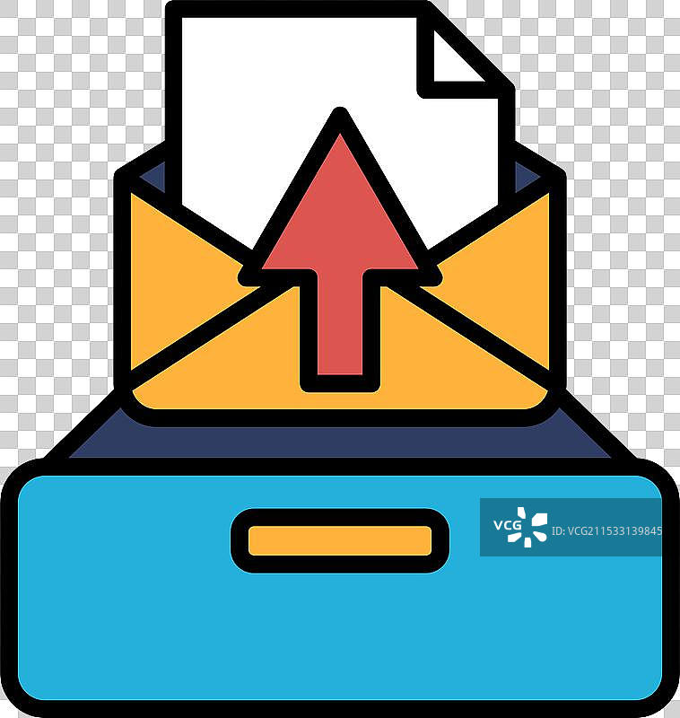 一个带有向上箭头的信封正静静地放着。图片素材