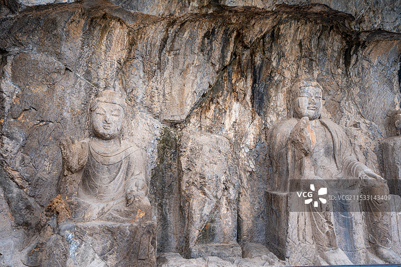 洛阳龙门石窟摩崖三佛龛图片素材