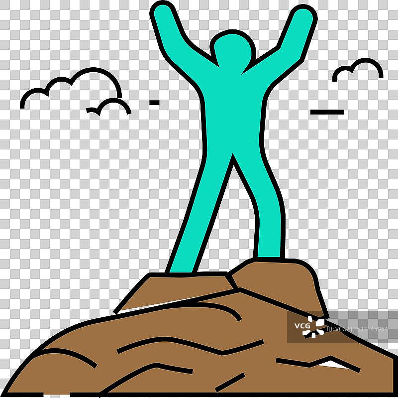 登山者在顶峰的冒险图标彩色设计图片素材