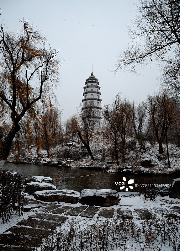 西宁人民公园2024第一场雪图片素材