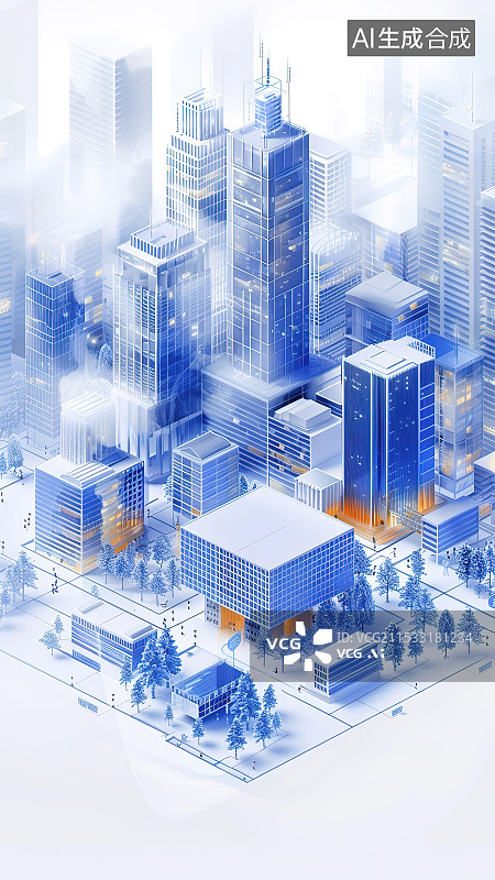 【AI数字艺术】城市建筑与科技网络空间大数据概念 环境景观沙盘模型信息可视化图表模板背景设计素材图片素材