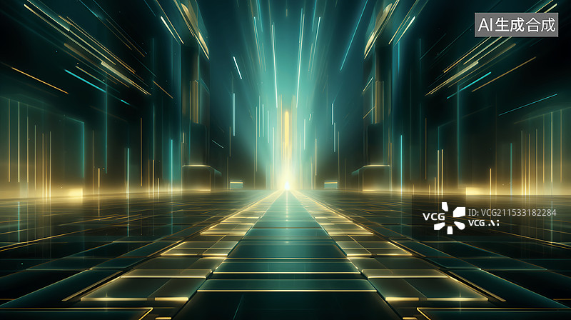 【AI数字艺术】数字化云计算绿色空间商务科技背景图片素材