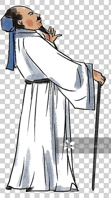 中国风新中式古风古典传统文化古装古人古代古时候历史文化户外拜访求见访问老人老者资讯卡通人物插画图片素材