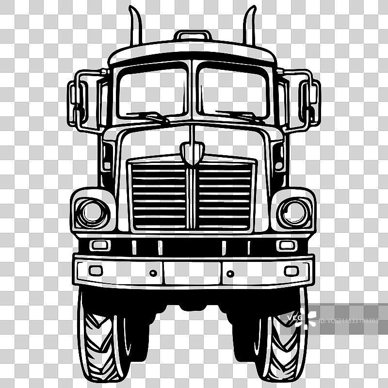 卡通半挂车的单色轮廓图图片素材