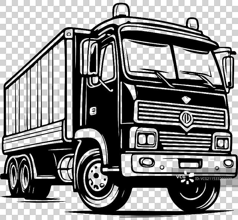 手绘单色卡通半挂车图片素材